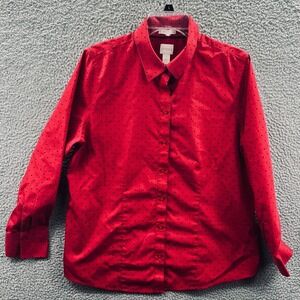Chicos Womens Minimalist Blouse L Red Polka Dot Office Button Front Workwear